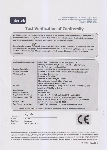 China Guangzhou Ousilong Building Technology Co., Ltd certificaten